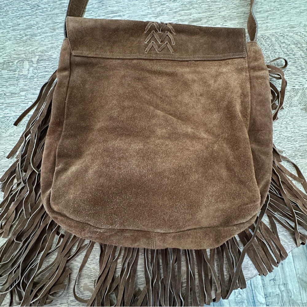 Anthropologie RAJ raj Suede Fringe Crossbody Cross Body Boho Messenger Bag - Picture 8 of 16
